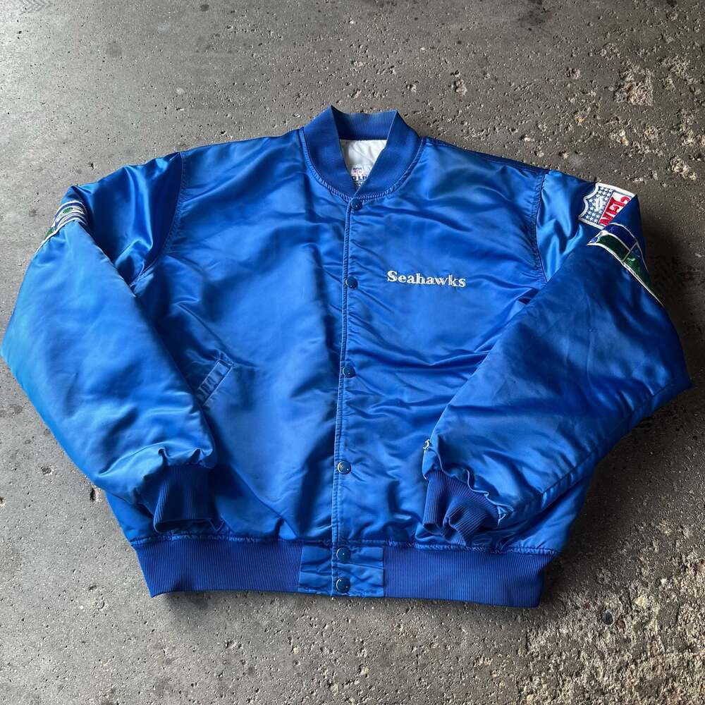 Vintage 80s Seattle Seahawks NFL Starter Satin Quilt-Lined Bomber Jacket